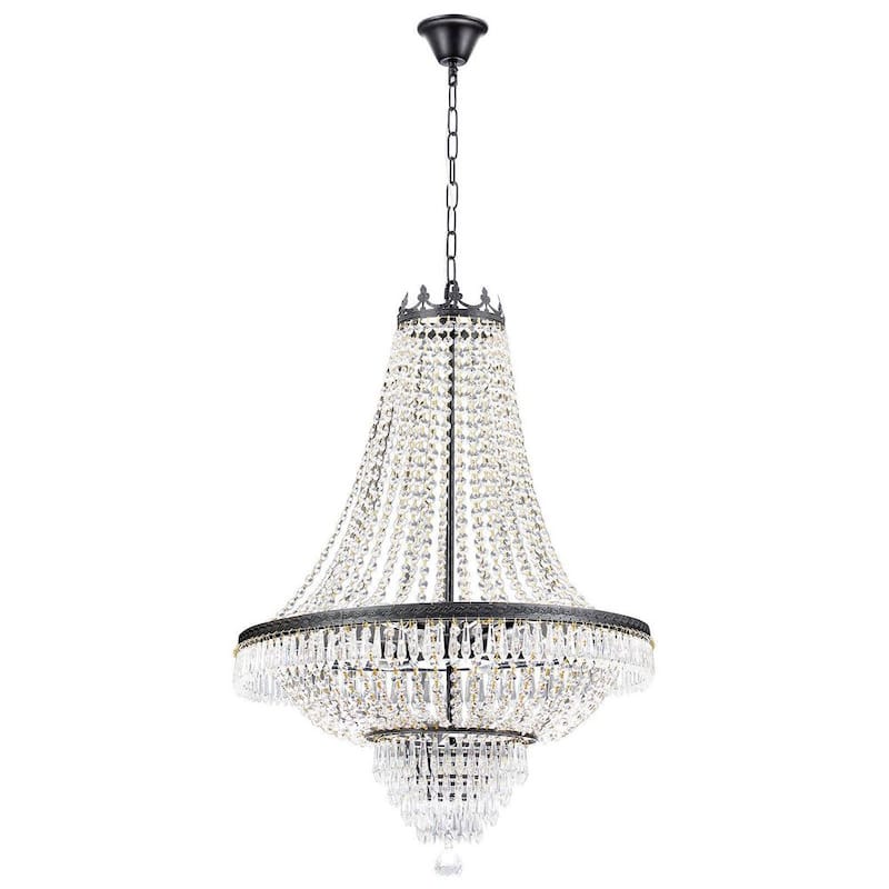 24 in. Black 9-Light Luxury Raindrop Classic Empire Style Adjustable Chain Chandelier with Crystal Shade for Foyer