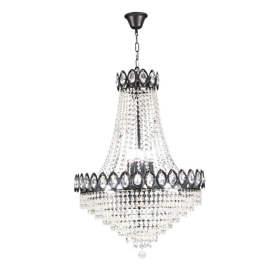 24 in. 9-Light Black Modern Luxury Empire Style Adjustable Chain Crystal Chandelier with Crystal Shade