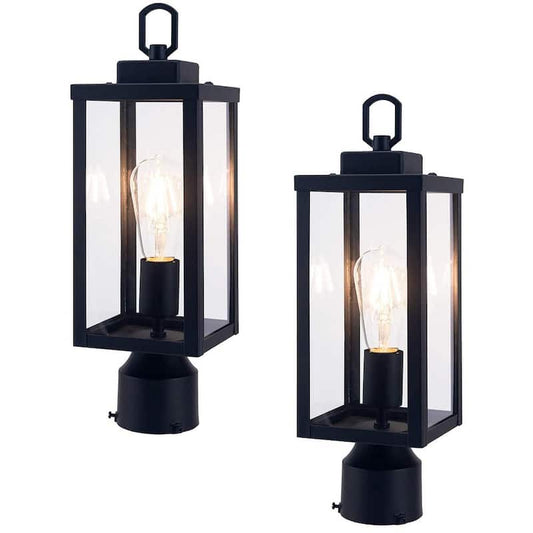 16.5 in. 1-Light Matte Black Waterproof Pole Lantern Light Post Fixture(2-pack)