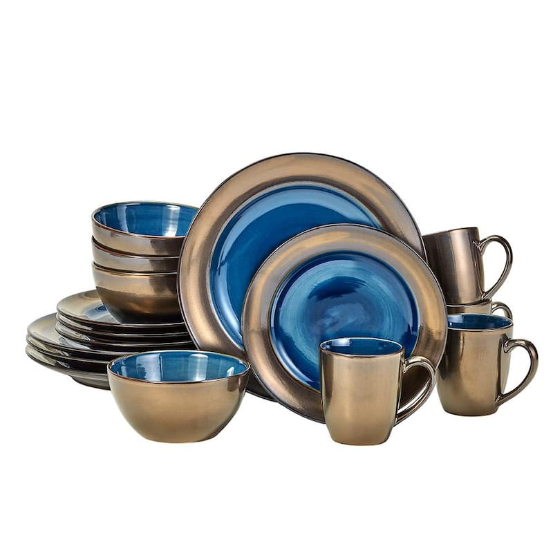 Earth 16-Piece Casual Blue Stoneware Dinnerware Set (Service for 4)