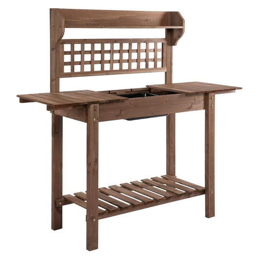 17.75 in. W x 55 in. H Brown Wooden Shed Garden Potting Bench Work Table