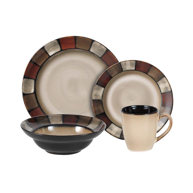 Taos 16-Piece Casual Brown Stoneware Dinnerware Set (Set for 4)