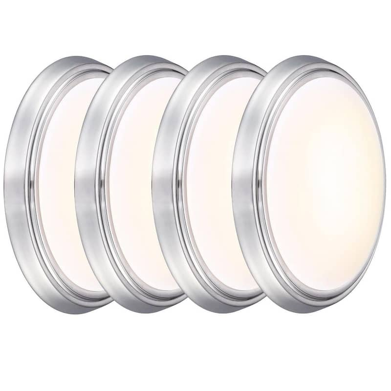 11.02 in. Brushed Nickel Selectable LED Flush Mount Ceiling Light Fixture (4-Pack)