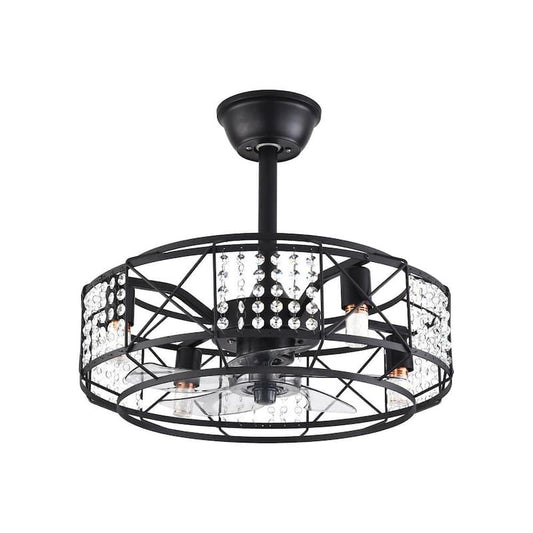 20 in. Indoor Black Crystal Decor Caged Ceiling Fan with Light Kit and Remote Control