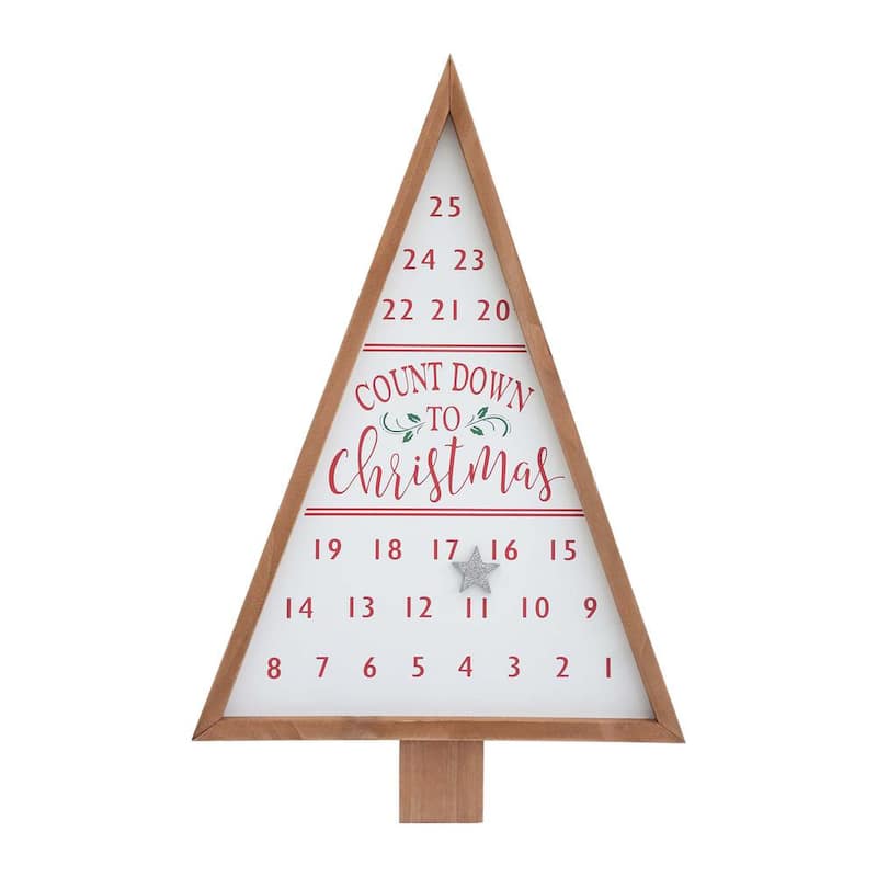 23.625 in. Wood Christmas Tree Shaped Wall Countdown Calendar Sign with Star Magnet