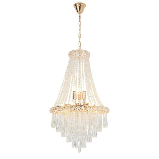 19.68 in. 9-Light Gold Chandelier Modern Luxury Empire Style with Crystal Shade