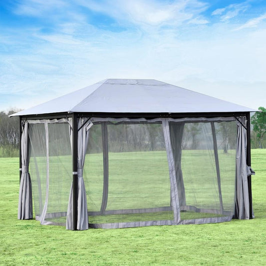 10 ft. x 13 ft. Grey Aluminum Soft-Top Outdoor Patio Gazebo with 4 Removeable Netting Sidewalls