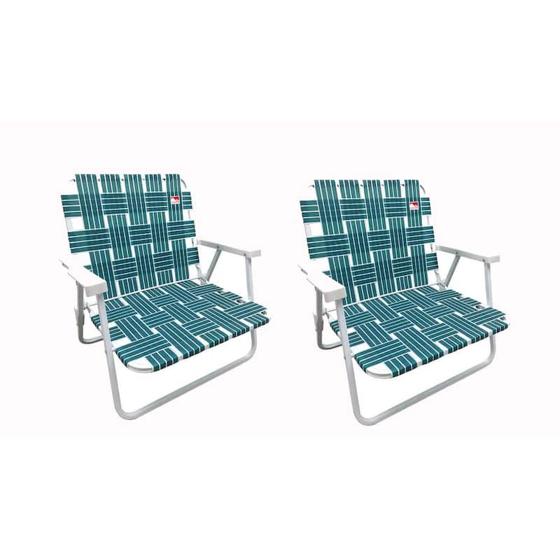 Green Low Profile Reinforced Steel Powder Coated Webbed Folding Lawn/Camp/Beach Chair (2-Pack)