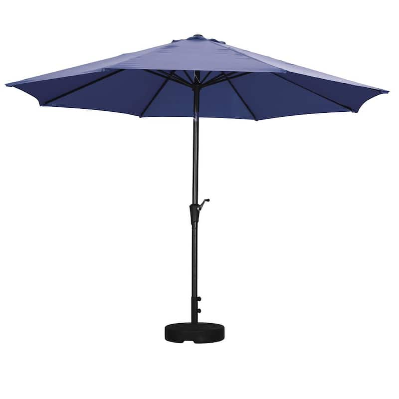 11 ft. Market Outdoor Patio Umbrella with Push Button Tilt and Crank in Navy Blue with Base