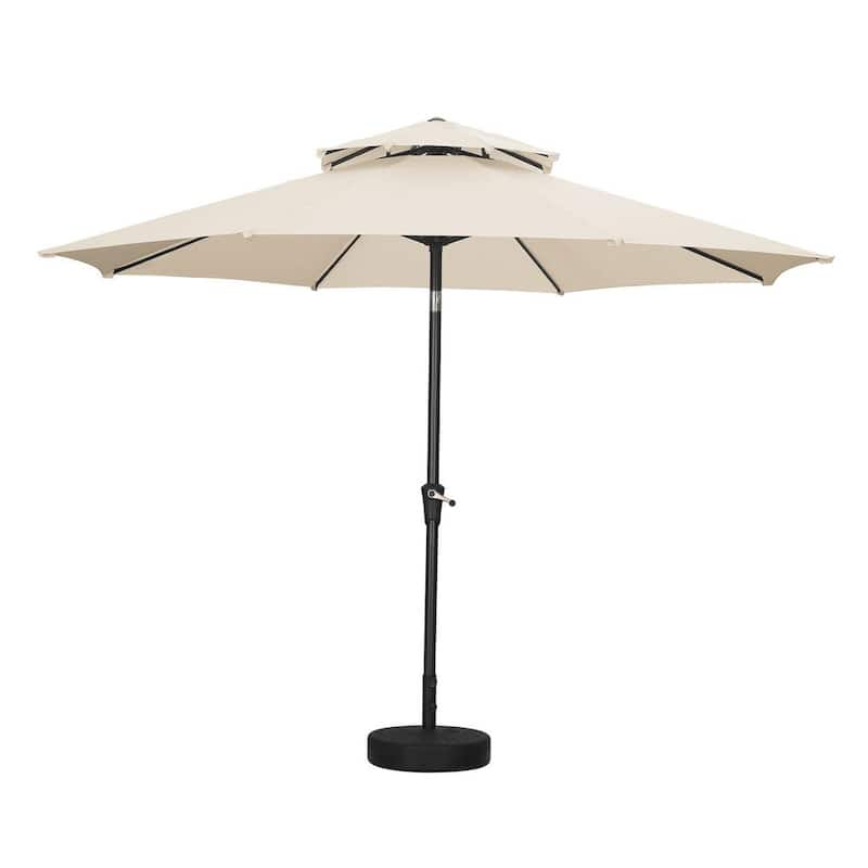 11 ft. 2-Tier Round Market Outdoor Patio Umbrella in Khaki with Base