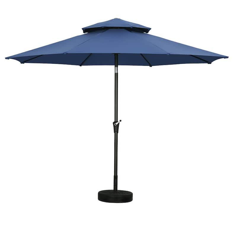 11 ft. 2-Tier Round Market Outdoor Patio Umbrella in Navy Blue with Base