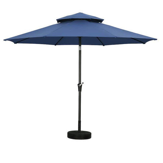 11 ft. 2-Tier Round Market Outdoor Patio Umbrella in Navy Blue with Base