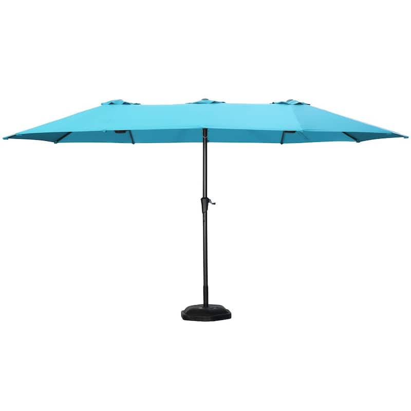 15 ft. 3 Top Patio Outdoor Market Umbrella with Crank in Blue with Base