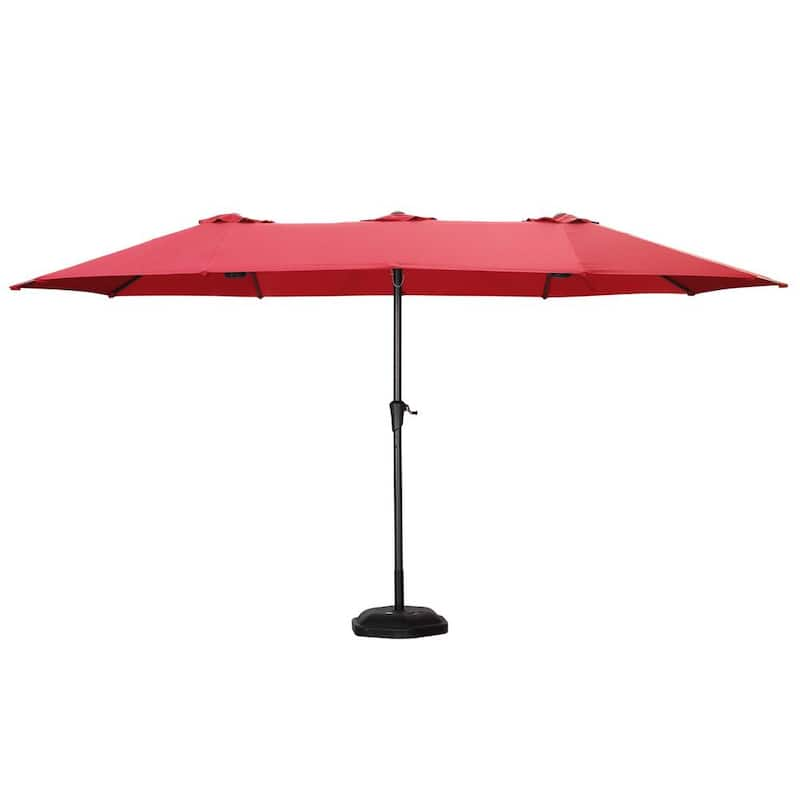 15 ft. 3 Top Patio Outdoor Market Umbrella with Crank in Red with Base