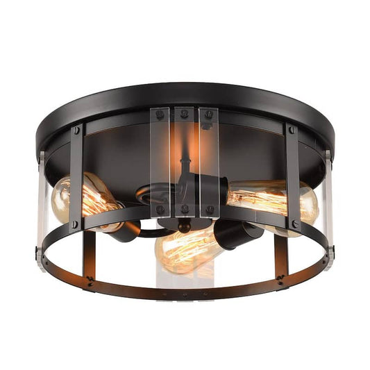 13 in. 3-Light Indoor Matte Black Flush Mount Chandelier with Light Kit Included