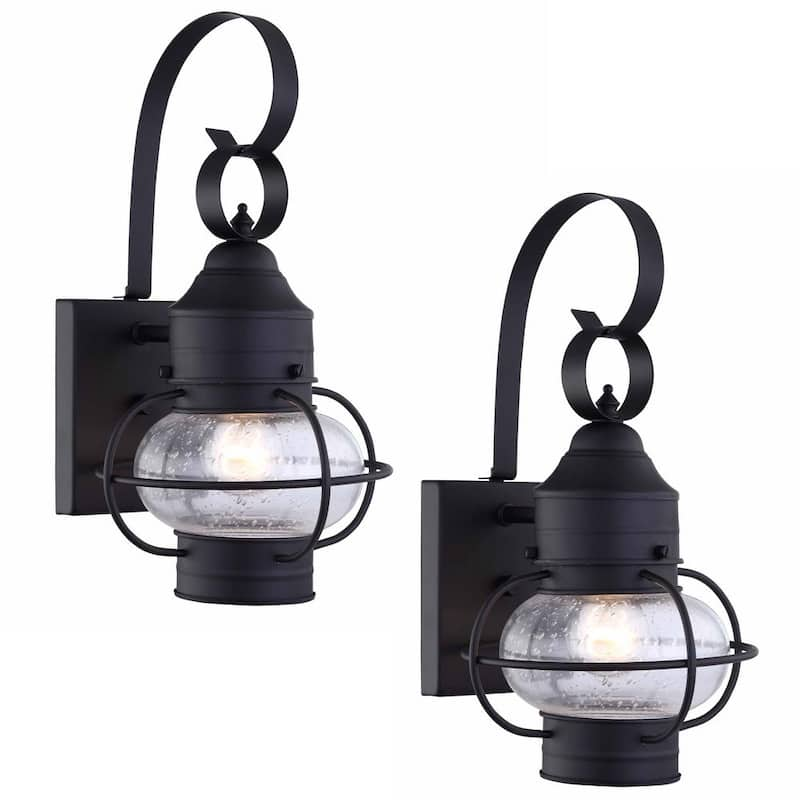 1-Light Matte Black Not Solar Outdoor Wall Lantern Sconce (2-Pack)