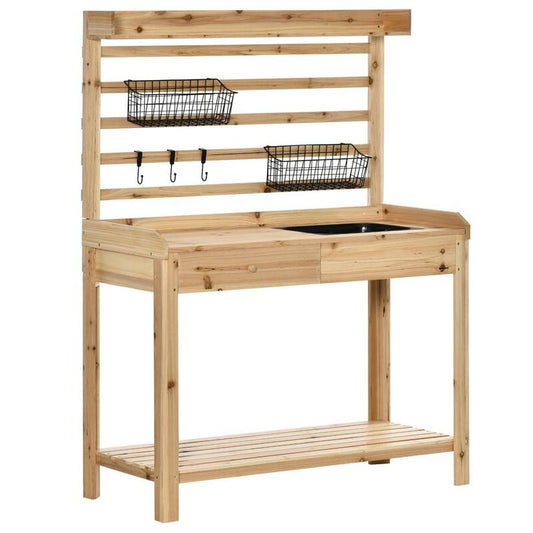 18 in. W x 56 in. H Natural Potting Bench Table, Garden Work Bench, Workstation