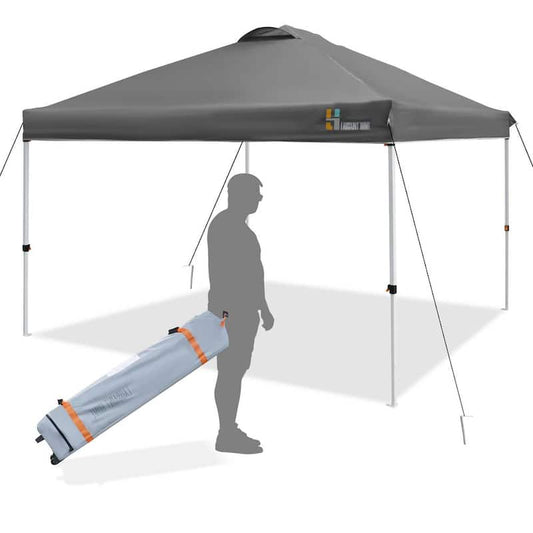 10 ft. x 10 ft. Gray Pop Up Canopy, Portable Folding Instant Outdoor Tent with Roller Bag