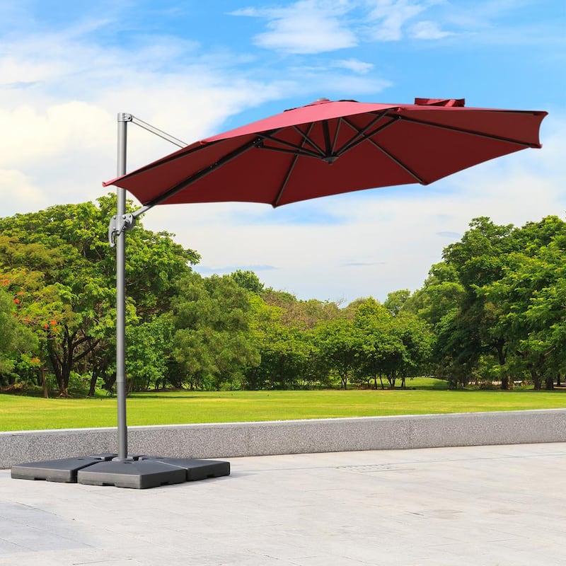 115.75 in. Cantilever Hanging Tilt Offset Patio Umbrella w/Base Stand UV Fade Fighting Canopy and 360¡ã Rotation in Red