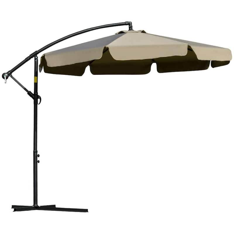 9 ft. Offset Hanging Umbrella Cantilever Patio Umbrella with Easy Tilt Adjustment, Cross Base and 8 Ribs in Brown