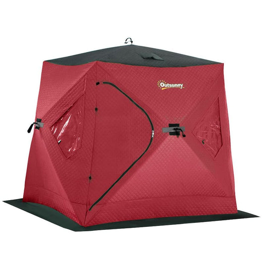 2-Person Insulated Ice Fishing Shelter Pop-Up Portable Ice Fishing Tent with Carry Bag and Anchors, Red