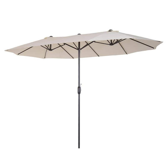 15 ft. Steel Rectangular Outdoor Double Sided Market Patio Umbrella with UV Sun Protection & Easy Crank in White