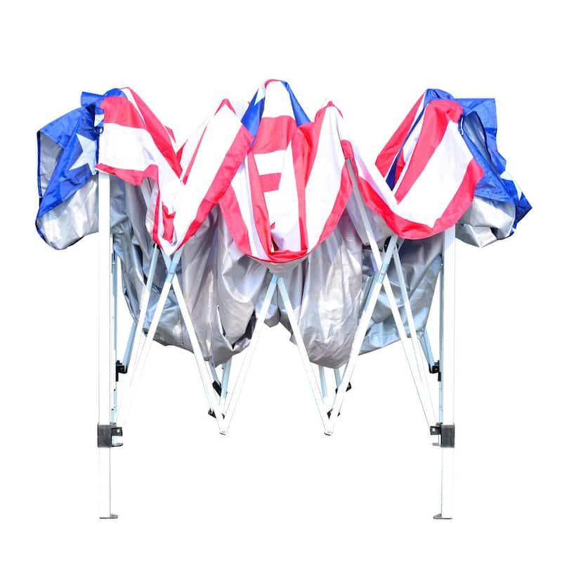 10 ft. x 10 ft. American Flag Pop-up Canopy Vendor Tent with Removeable Mesh Walls, Easy Setup and Travel Bag Included