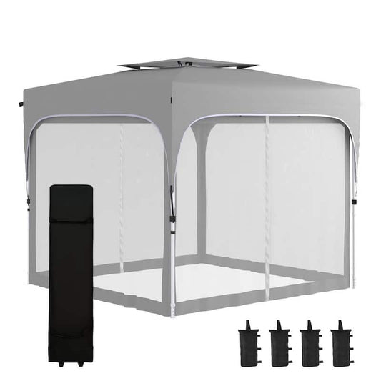 10 ft. x 10 ft. Pop Up Grey Gazebo, Foldable Canopy Tent with Carrying Bag with Mesh Sidewalls, 4 Leg Weight Bags