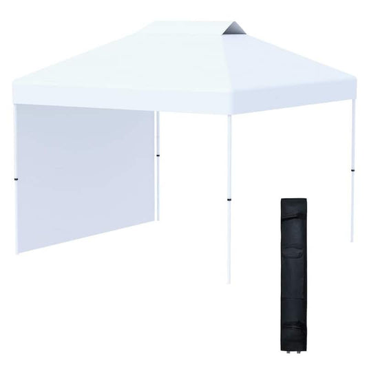 10 ft. x 10 ft. White Pop Up Canopy Tent with 1 Sidewall, Carry Bag, Adjustable Height, Instant Shelter Tent