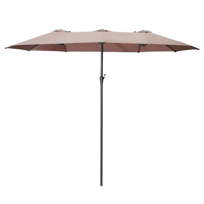 15 ft. 3 Top Patio Outdoor Market Umbrella with Crank in Coffee