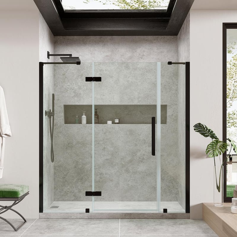 Tampa 70 1/16 in. W x 72 in. H Pivot Frameless Shower Door in Black