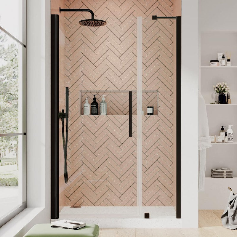 Pasadena 47-3/8 in. W x 72 in. H Pivot Framless Shower Door in Oil Rubbed Bronze