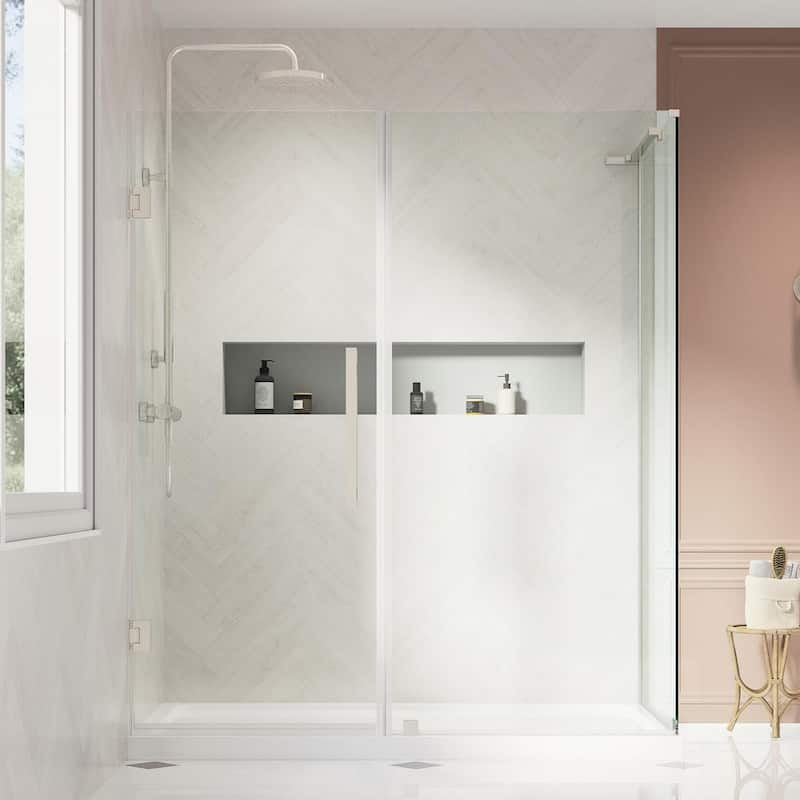 Tampa-Pro 63 1/8 in. W x 72 in. H Rectangular Pivot Frameless Corner Shower Enclosure in SN