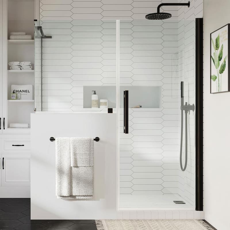 Pasadena 52-9/16 in. W x 72 in. H Rectangular Pivot Frameless Corner Shower Enclosure in ORB with Buttress Panels