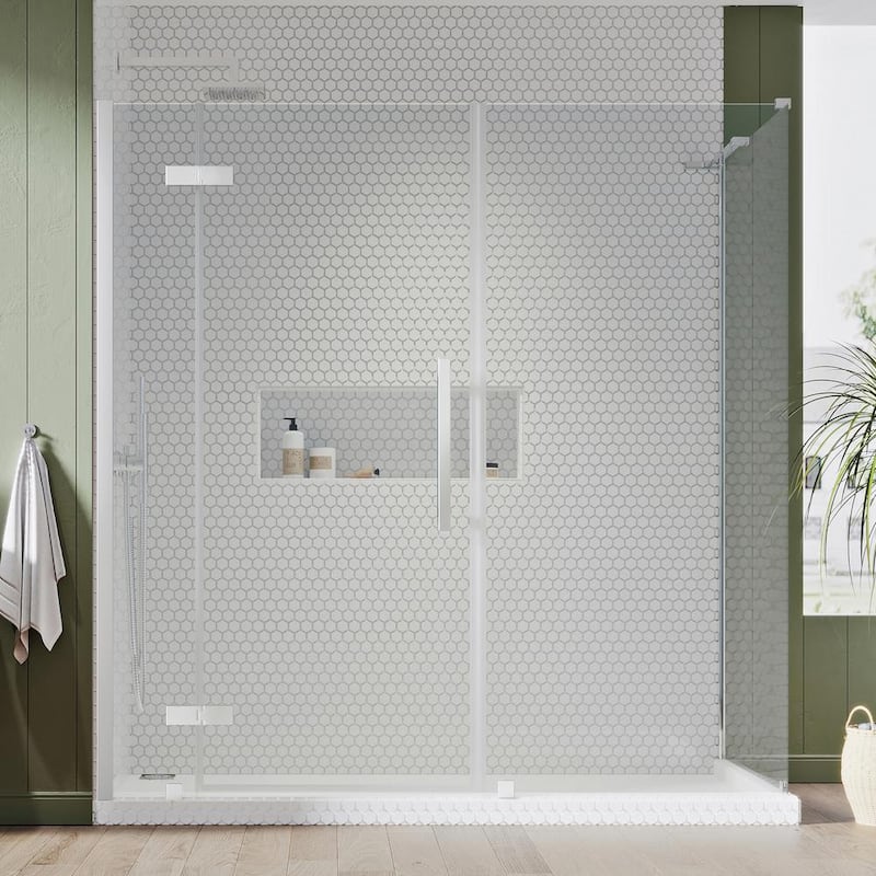 Tampa 68 1/8 in. W x 72 in. H Rectangular Pivot Frameless Corner Shower Enclosure in Chrome