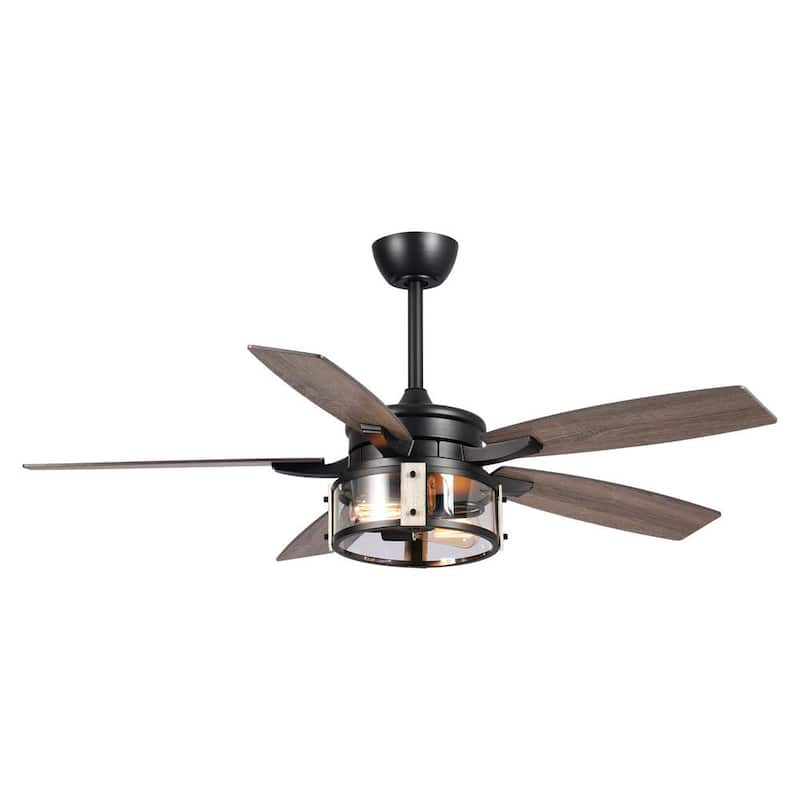 52 in. Indoor Matte Black Industrial Ceiling Fan with Remote and Light Kit, Metal Glass Shade