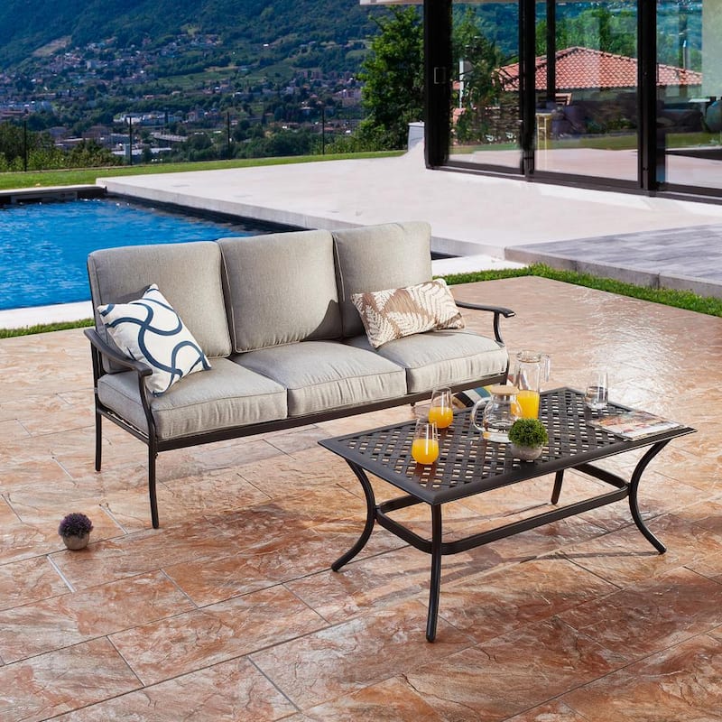 2-Piece Metal Patio Deep Seating Set with Gray Cushions