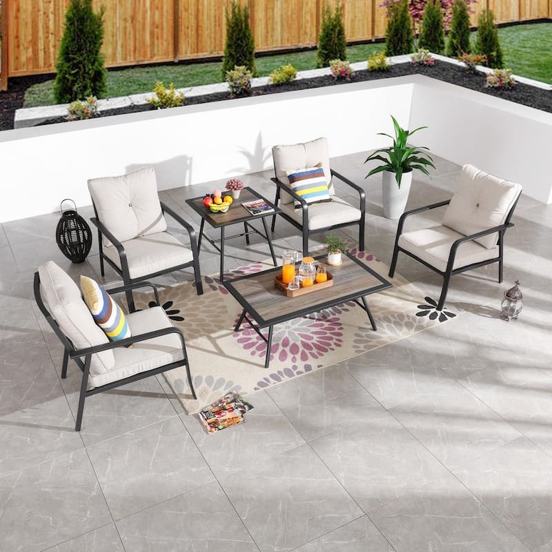 6-Piece Metal Outdoor Patio Conversation Set with Beige Cushions