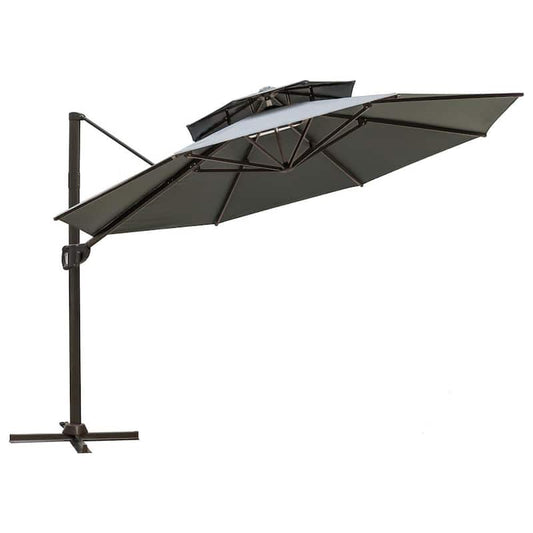 11.5 ft. Double Top Aluminum Cantilever Patio Umbrella in Dark Gray