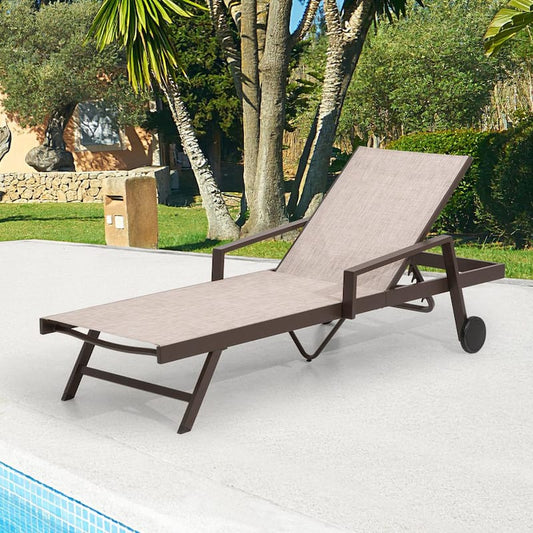 1-Piece Aluminum Adjustable Outdoor Chaise Lounge in Beige