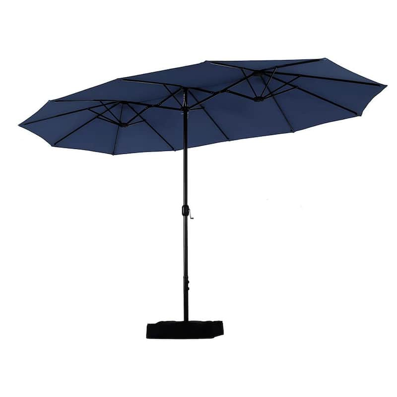 15 ft. Market Patio Umbrella 2-Side in Blue With Base and Sandbags