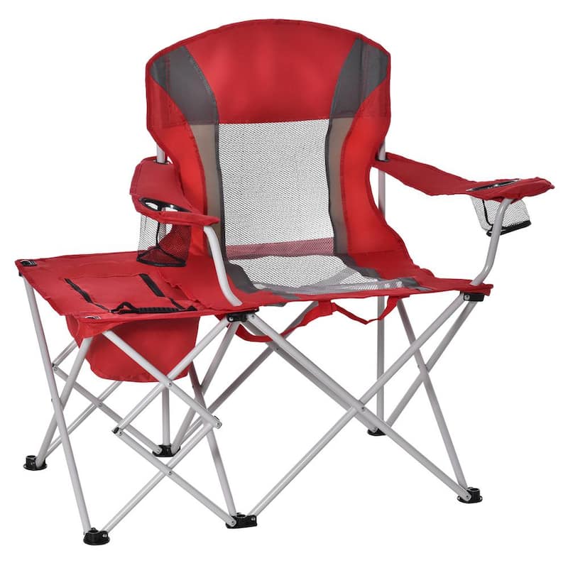 2 Cup Holders for Beach, Red, Ice Fishing and Picnic, Folding Camping Chair with Portable Insulation Table Bag