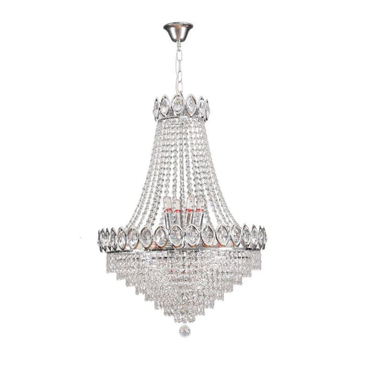 24 in. 9-Light Silver Modern Luxury Empire Style Adjustable Chain Crystal Chandelier with Crystal Shade