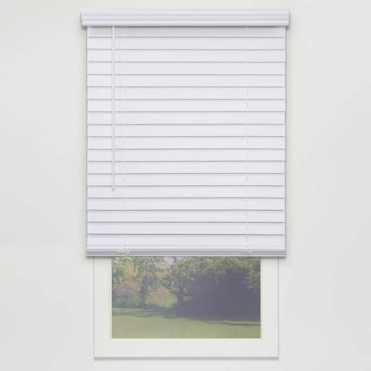 White Cordless Room Darkening Faux Wood Blinds with 2 in. Slats - 71.25 in. W x 48 in. L