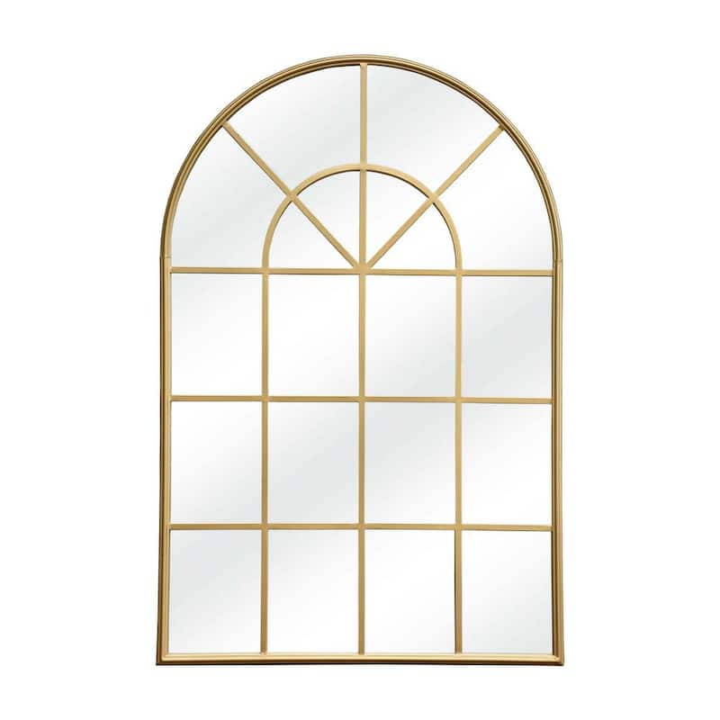 28 in. H x 41.5 in. W Modern Arched Windowpane Gold Metal Framed Decorative Mirror