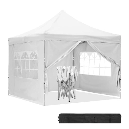 10 ft. x 10 ft. White Instant Folding Canopy with Sidewalls and Carrying Bag