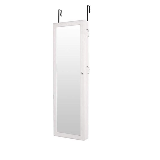 White Non Full Mirror Wooden Wall Mounted Jewelry Cabinet Armoire 47 in. H x 15 in. W x 4 in. D