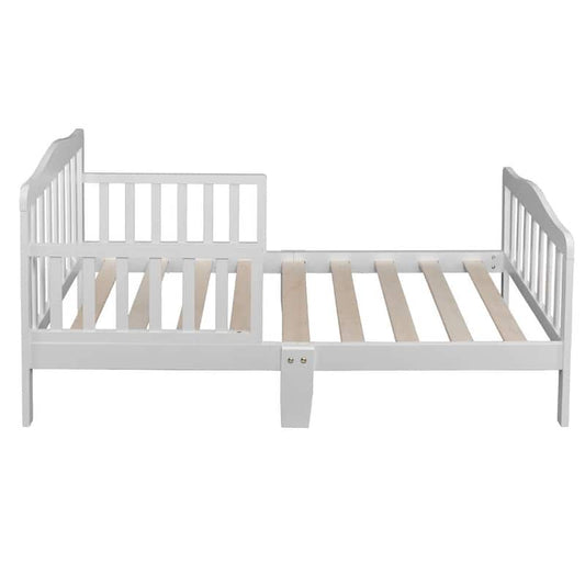 White Toddler Bed Frame with Safety Guardrails