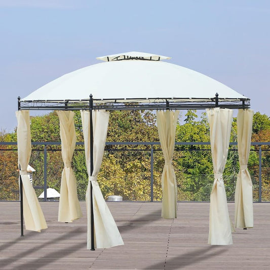 11.5 ft. Steel Fabric Round Soft Top Outdoor Patio Dome Gazebo Shelter with Full Height Insect Curtains, White