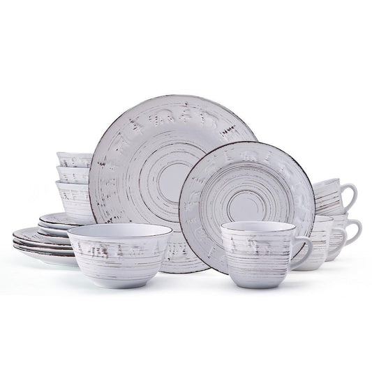 16-Piece Trellis Lodge White Stoneware Dinnerware Set (Service for 4)